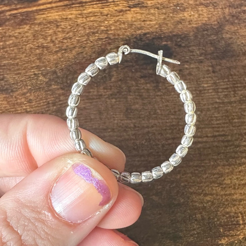 QVC Sterling Silver 925 Textured Hoop Earrings - Picture 6 of 8